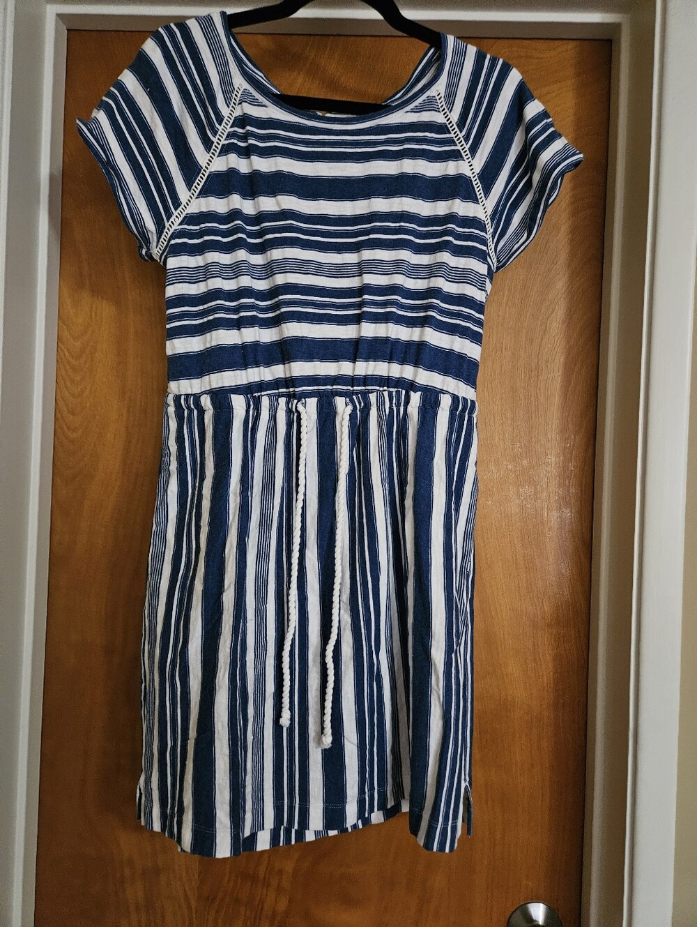 LOFT Beach-Striped Open Back Dress with Pockets- Size M